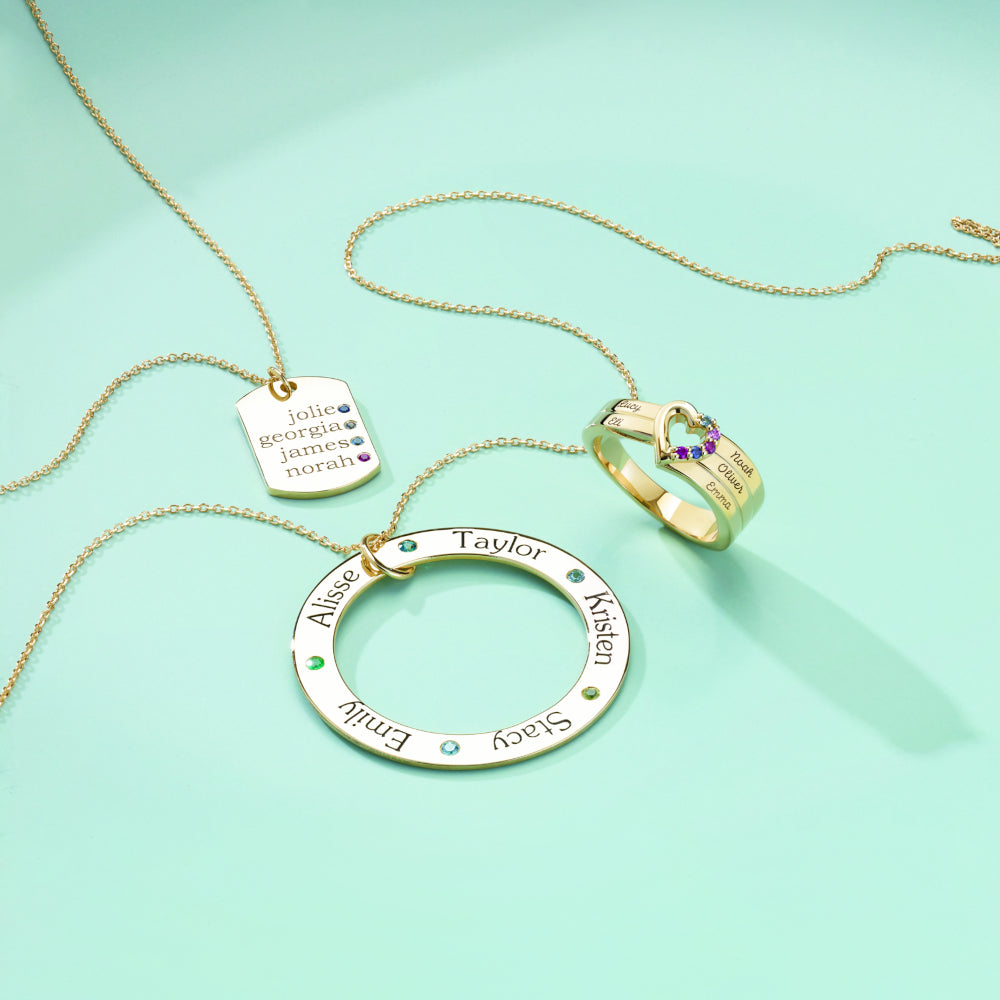 family birthstone jewellery with engraving