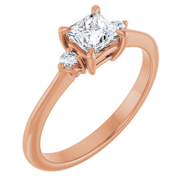 0.50 Carat Princess Cut Moissanite Three Stone Engagement Ring Rose Gold 1