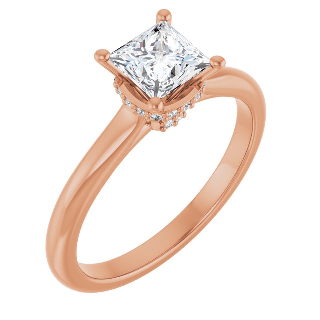 1.00 Carat Princess Cut Lab Grown Diamond Halo Engagement Ring Rose Gold 1