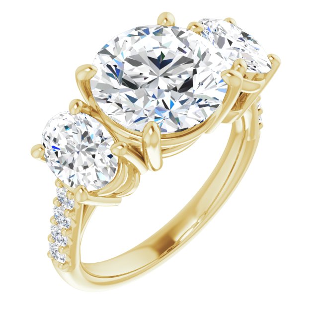 4.00 Carat Round Shape Moissanite Three Stone Accented Engagement Ring