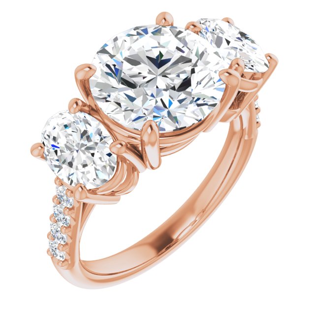 4.00 Carat Round Shape Moissanite Three Stone Accented Engagement Ring