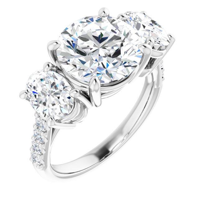4.00 Carat Round Shape Moissanite Three Stone Accented Engagement Ring