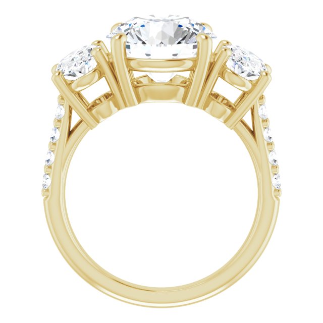 4.00 Carat Round Shape Moissanite Three Stone Accented Engagement Ring
