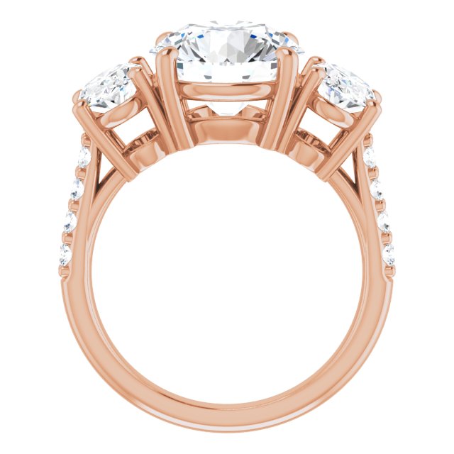 4.00 Carat Round Shape Moissanite Three Stone Accented Engagement Ring