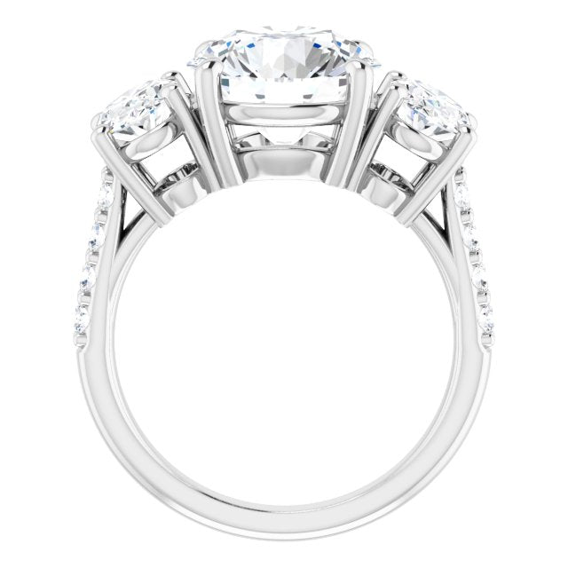 4.00 Carat Round Shape Moissanite Three Stone Accented Engagement Ring