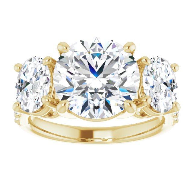4.00 Carat Round Shape Moissanite Three Stone Accented Engagement Ring