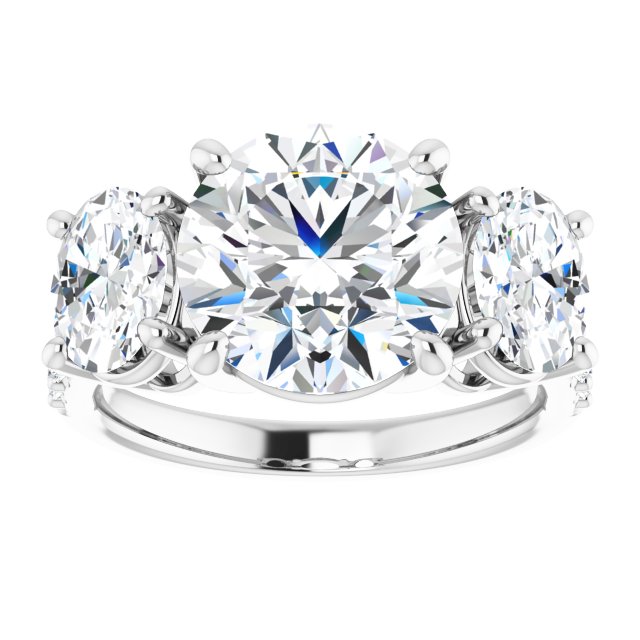 4.00 Carat Round Shape Moissanite Three Stone Accented Engagement Ring