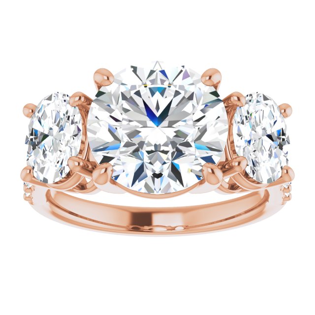 4.00 Carat Round Shape Moissanite Three Stone Accented Engagement Ring