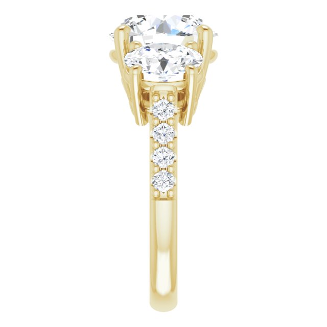4.00 Carat Round Shape Moissanite Three Stone Accented Engagement Ring