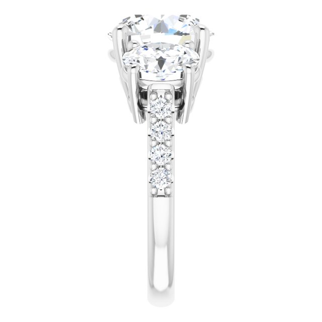 4.00 Carat Round Shape Moissanite Three Stone Accented Engagement Ring