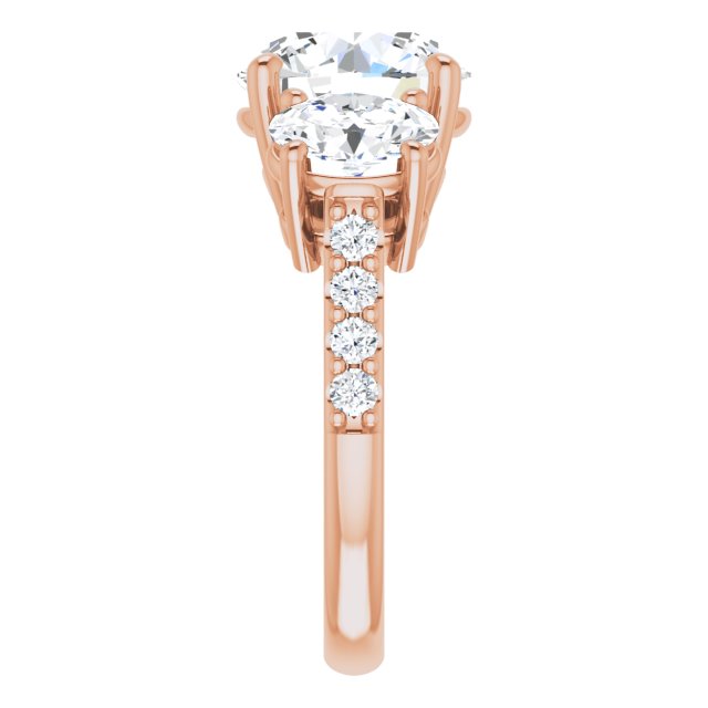 4.00 Carat Round Shape Moissanite Three Stone Accented Engagement Ring