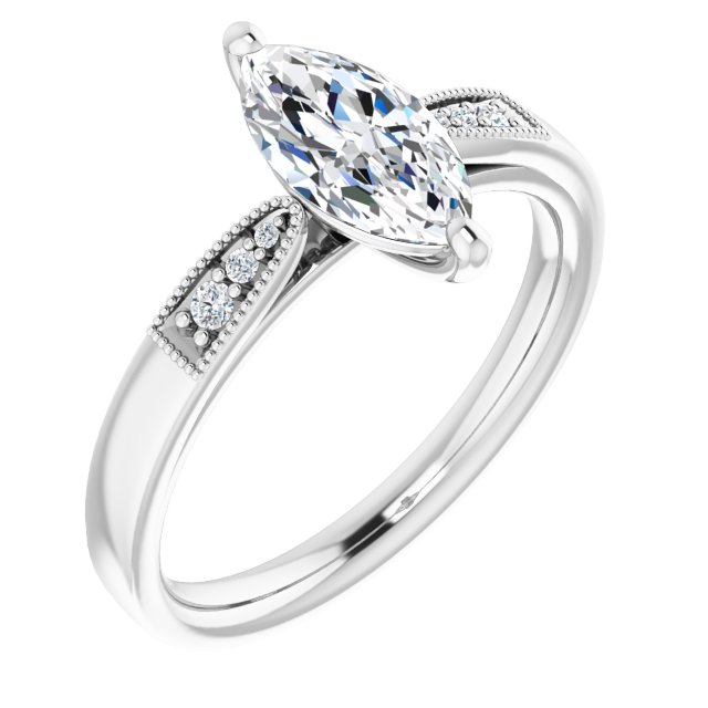 One Carat Marquise Moissnaite Engagement Ring with Accented Band