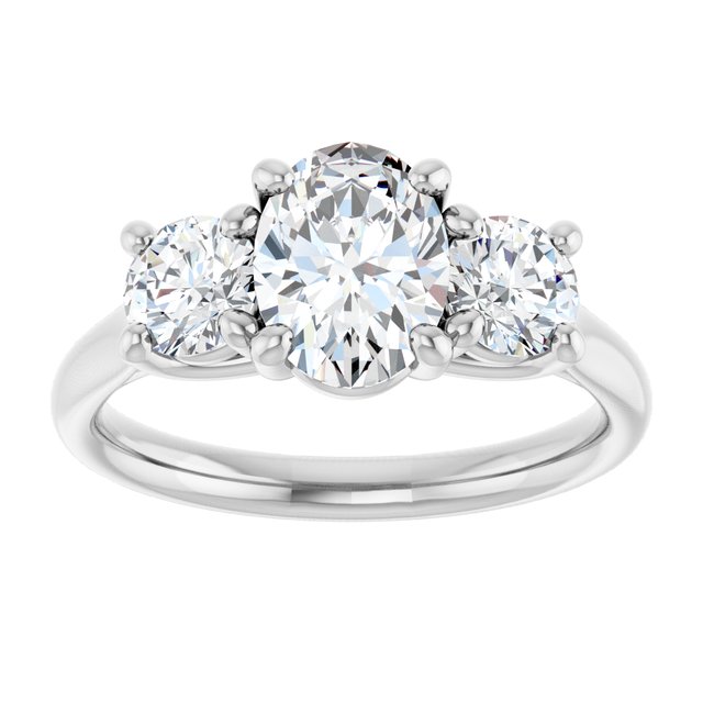 Continuum Silver Oval Brilliant Moissanite Trilogy Ring
