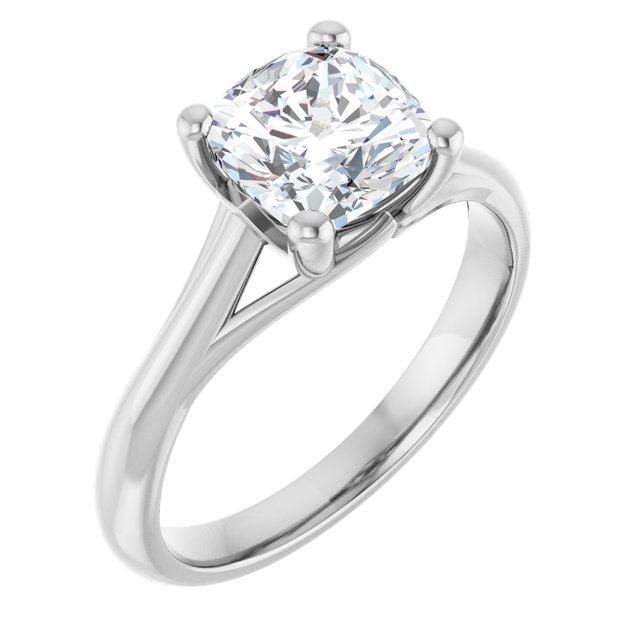 Continuum Silver Cushion Brilliant Moissanite Solitaire Engagament Ring