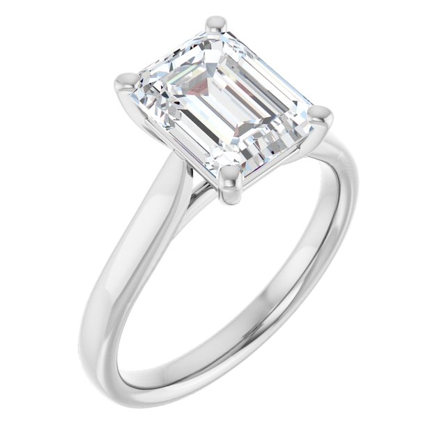 Continuum Silver Emerald Shape Moissanite Solitaire Engagement Ring