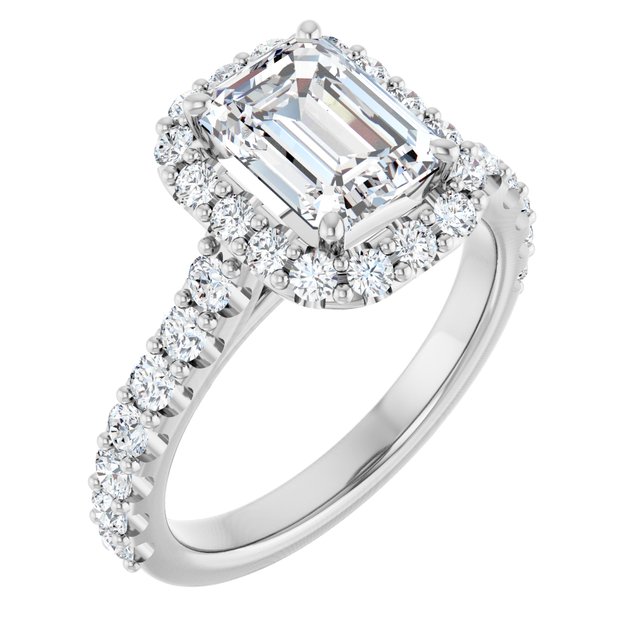 Continuum Silver Emerald Shape Moissanite Accented Engagement Ring