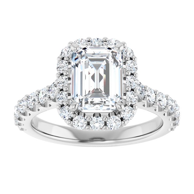 Continuum Silver Emerald Shape Moissanite Accented Engagement Ring
