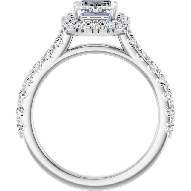 Continuum Silver Emerald Shape Moissanite Accented Engagement Ring
