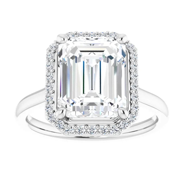 Continuum Silver Emerald Shape Halo Moissanite Solitaire Engagement Ring
