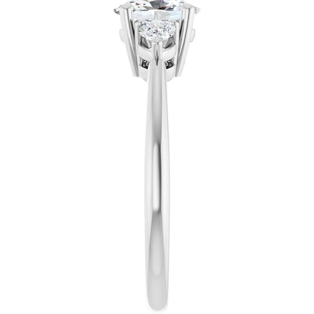 Continuum Silver Oval Brilliant Moissanite Trilogy Ring