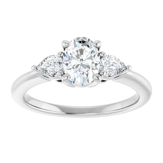Continuum Silver Oval Brilliant Moissanite Trilogy Ring
