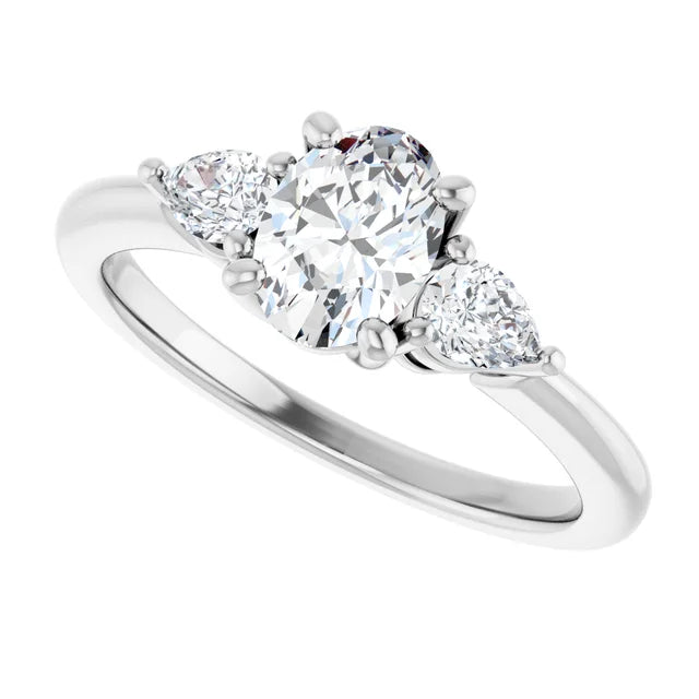 Continuum Silver Oval Brilliant Moissanite Trilogy Ring