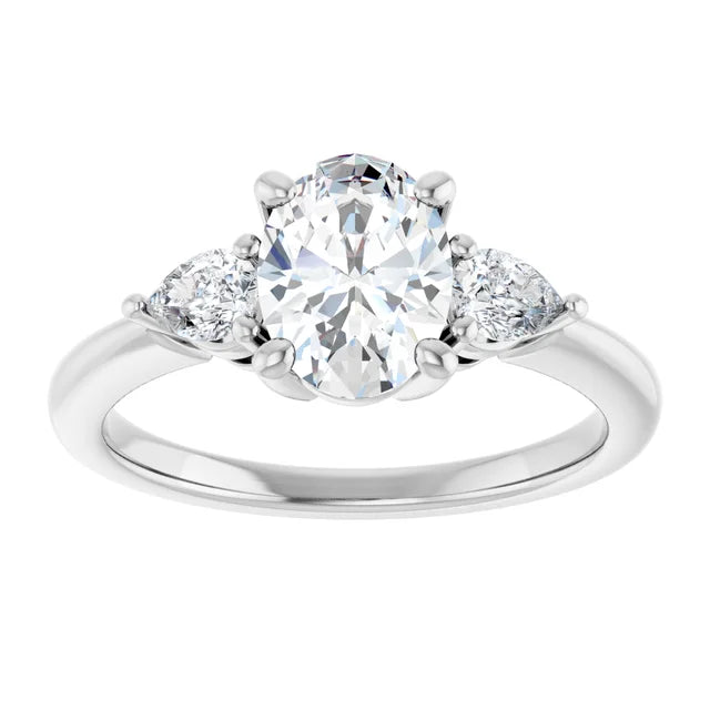 Continuum Silver Oval Brilliant Moissanite Trilogy Ring