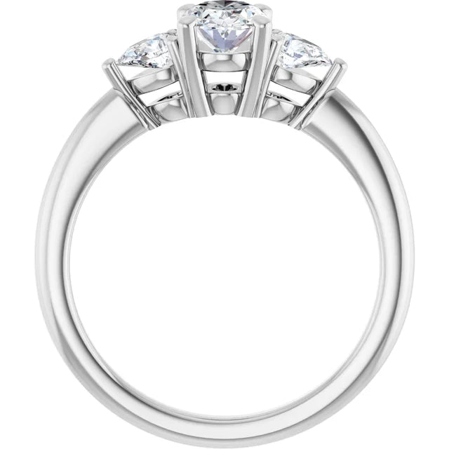 Continuum Silver Oval Brilliant Moissanite Trilogy Ring