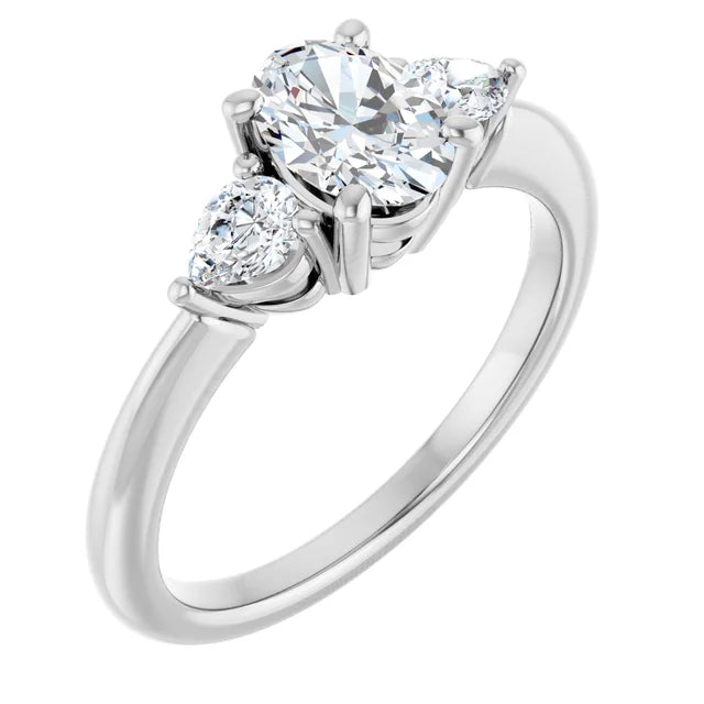Continuum Silver Oval Brilliant Moissanite Trilogy Ring