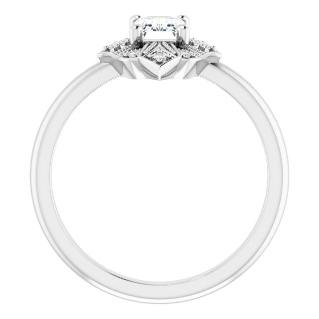 Half Carat Emerald Shape Moissanite Vintage Halo Engagement Ring