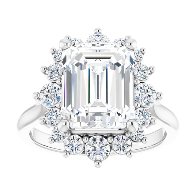 Four and a Half Carat Continuum Emerald Shape Moissanite Engagement Ring