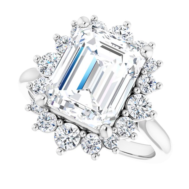 Four and a Half Carat Continuum Emerald Shape Moissanite Engagement Ring
