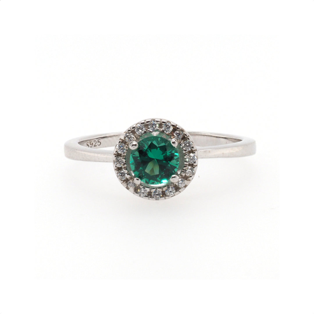 925 Sterling Silver Emerald CZ Halo Ring