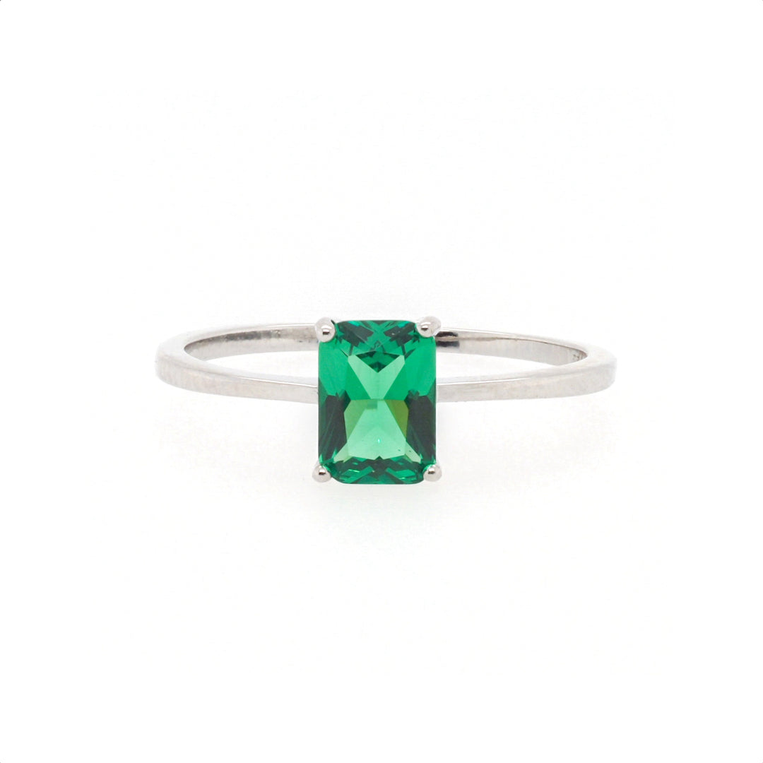 925 Sterling Silver Petite Emerald CZ Ring