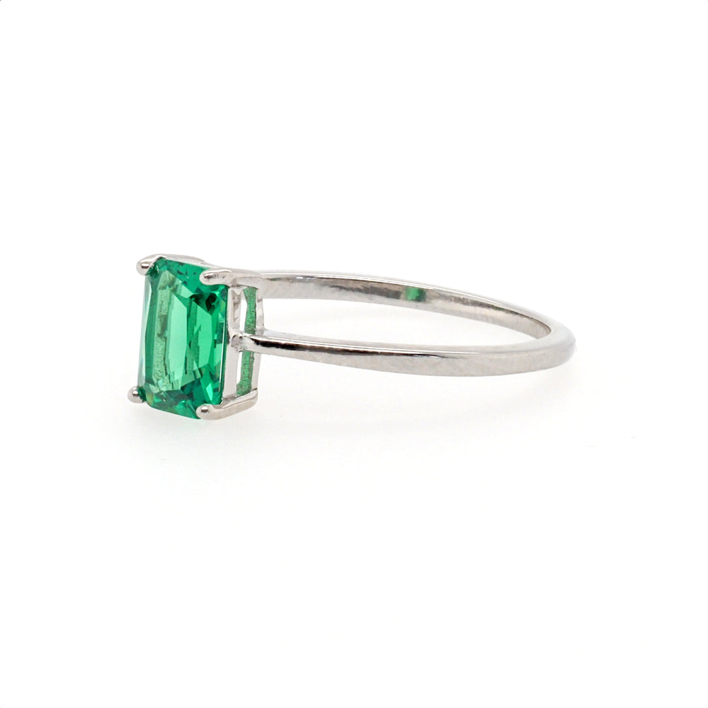 925 Sterling Silver Petite Emerald CZ Ring
