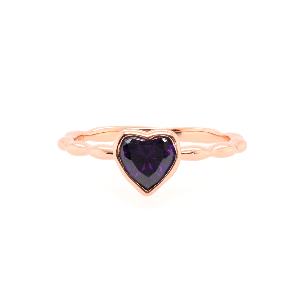 925 Sterling Silver Rose Gold Plated Amethyst CZ Ring