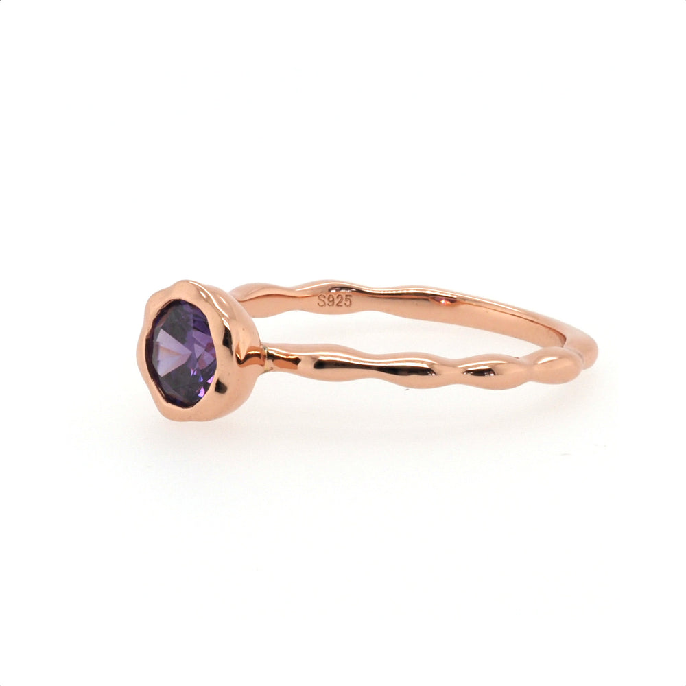 925 Sterling Silver Rose Gold Plated Amethyst CZ Ring