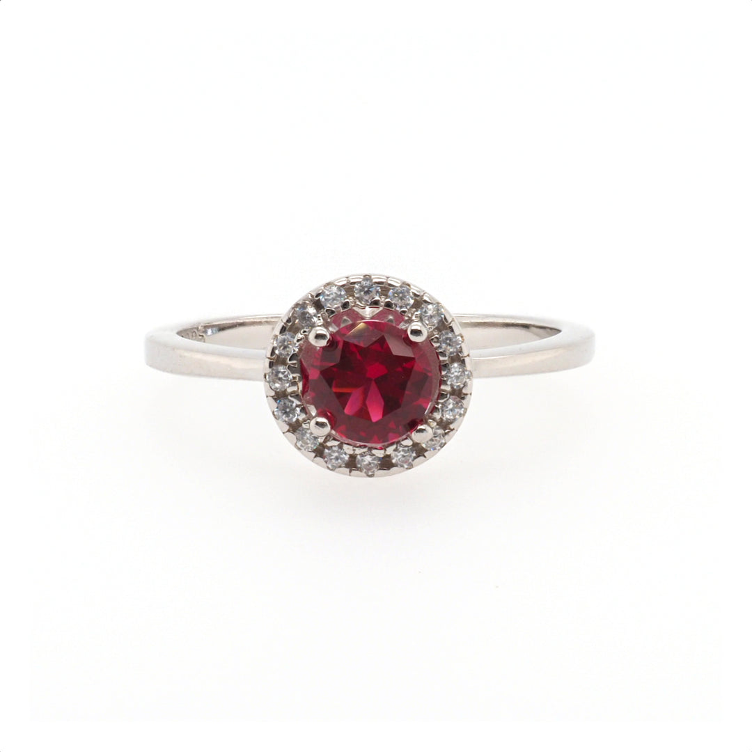 925 Sterling Silver Ruby CZ Halo Ring