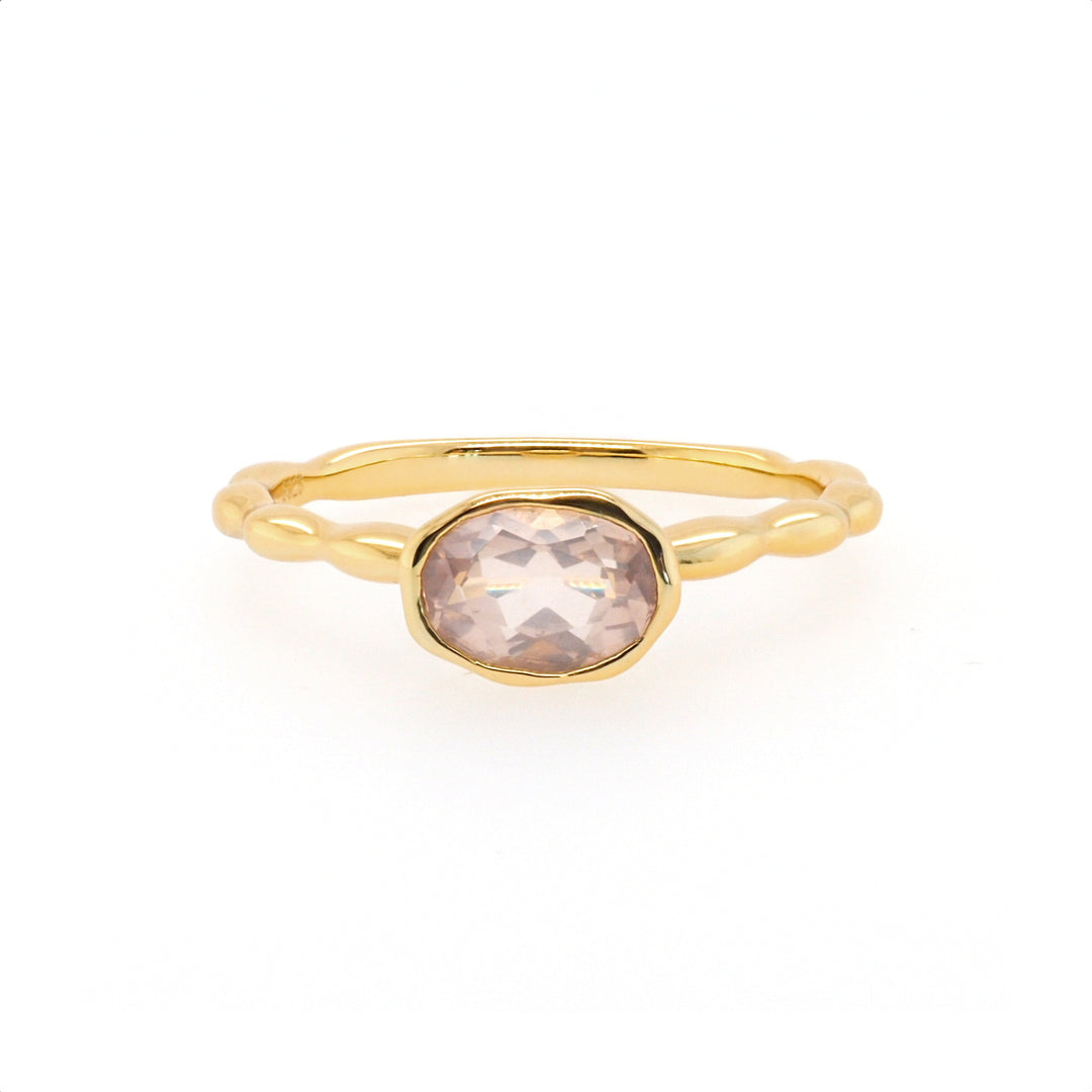 925 Sterling Silver Yellow Gold Plated Rose Quartz Ring