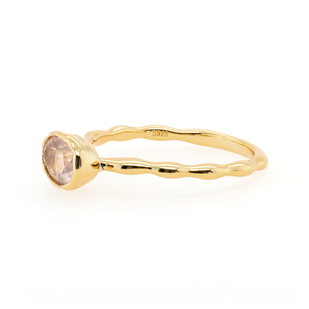 925 Sterling Silver Yellow Gold Plated Rose Quartz Ring