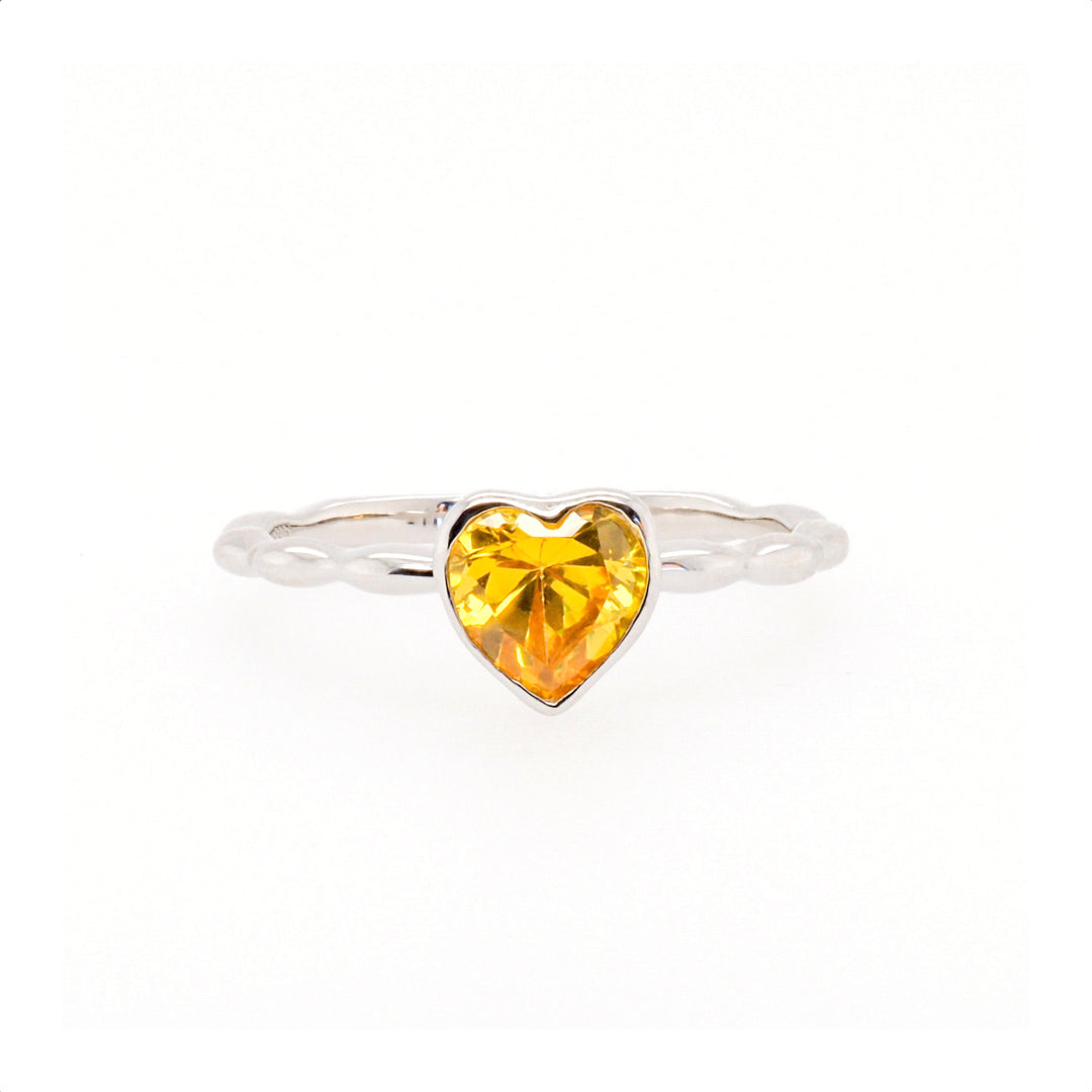 925 Sterling Silver Yellow Heart Shape CZ Ring