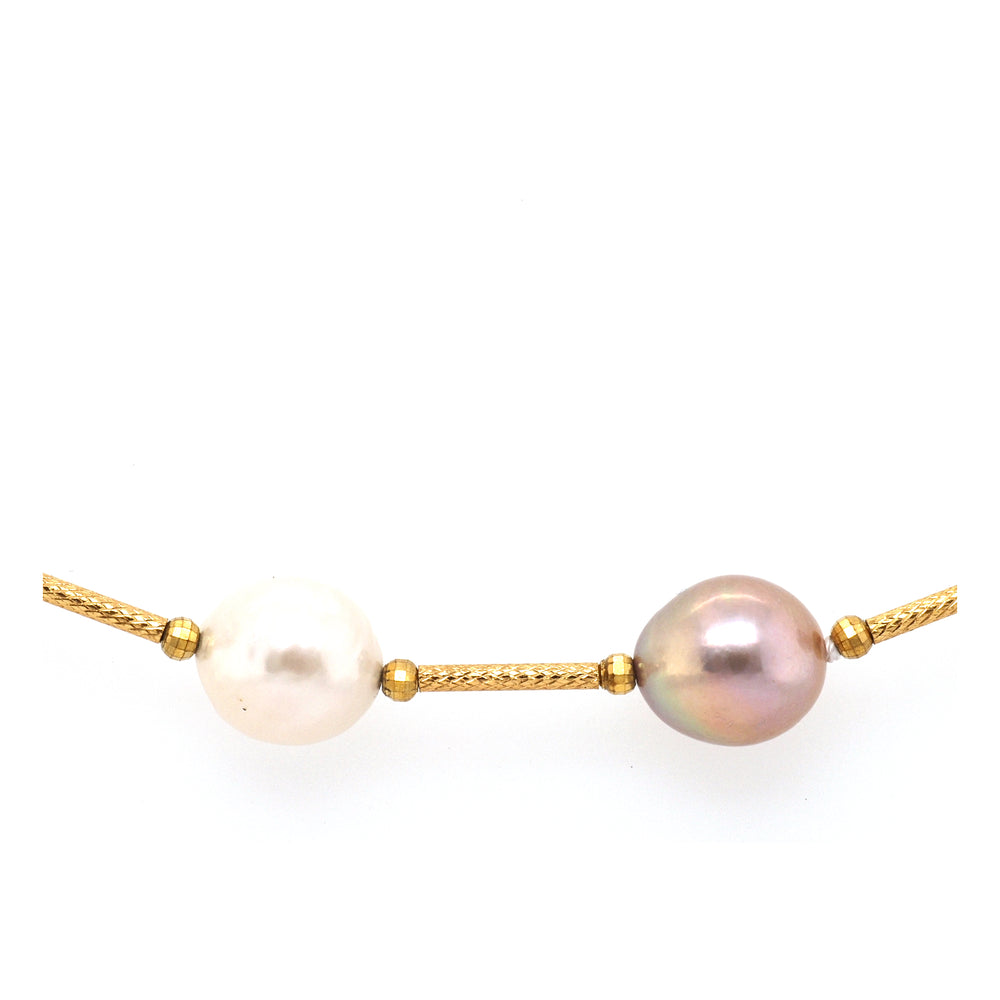 925 Gold plated Baroque Pearl Station Necklace