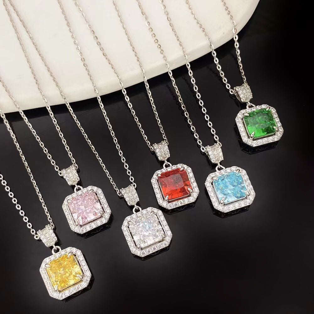 This sterling silver necklace showcases a radiant sky blue nano crystal, renowned for its exceptional brilliance and vibrant hue. The octagonal pendant is elegantly framed by dazzling cubic zirconia and finished with sophisticated rhodium plating, making it a standout piece in any jewellery collection.
