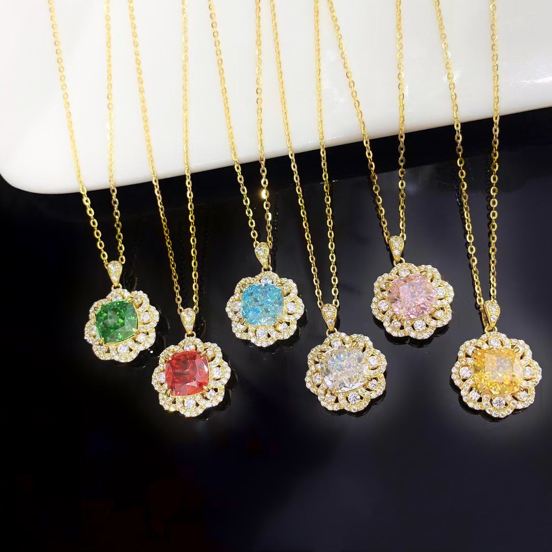This exquisite sterling silver necklace features a radiant aqua blue nano crystal, known for its exceptional brilliance and vibrant colour. The floral-inspired pendant is beautifully framed by shimmering cubic zirconia and finished with luxurious gold plating, making it a stunning addition to any jewellery collection.