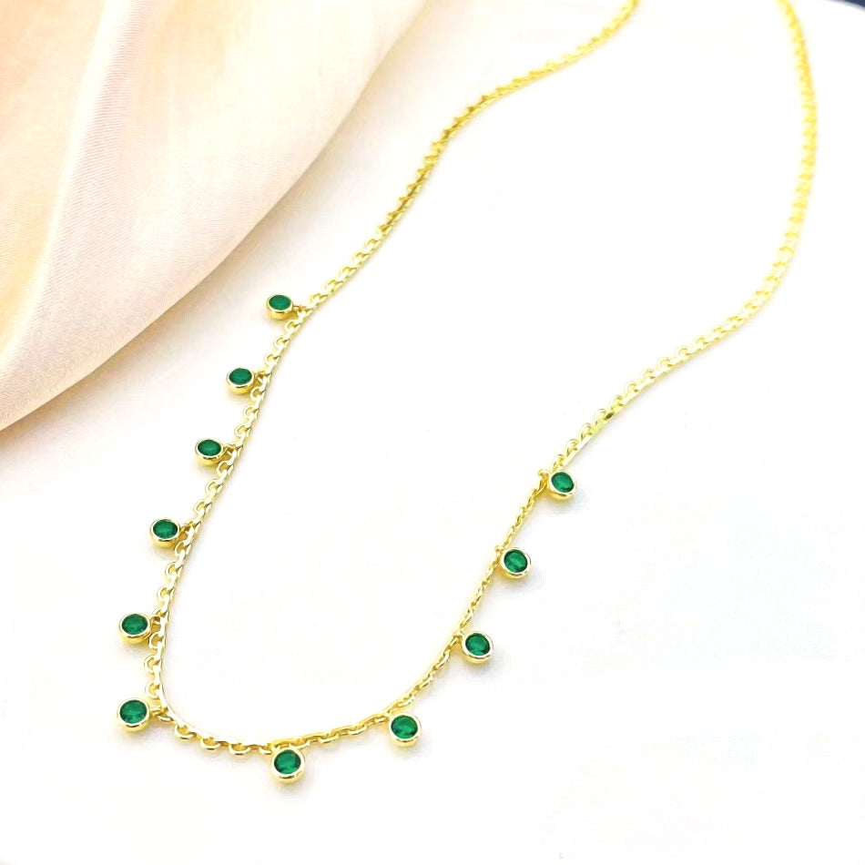 Gold-Plated Sterling Silver Necklace with Emerald-Coloured Crystals