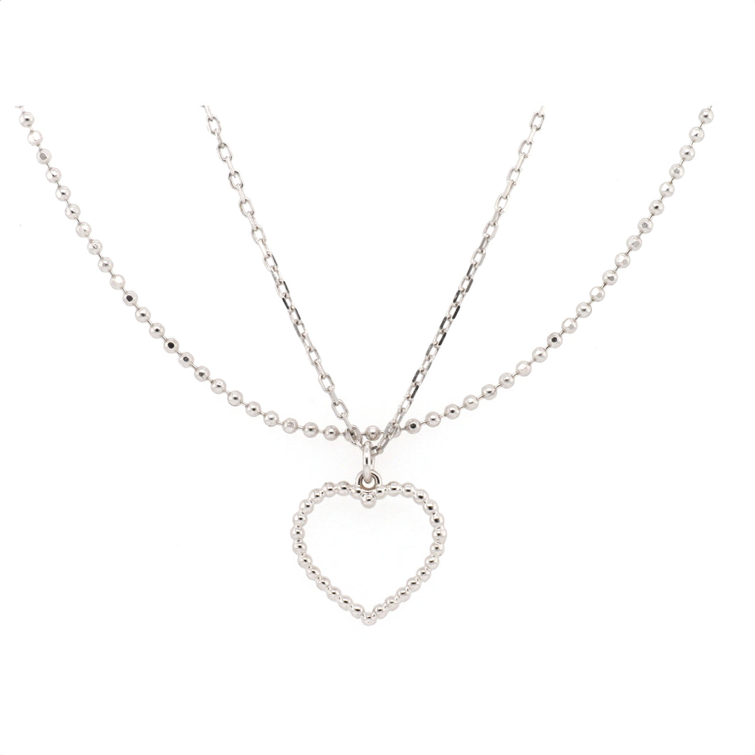 925 Sterling Silver Double Chain Heart Necklace