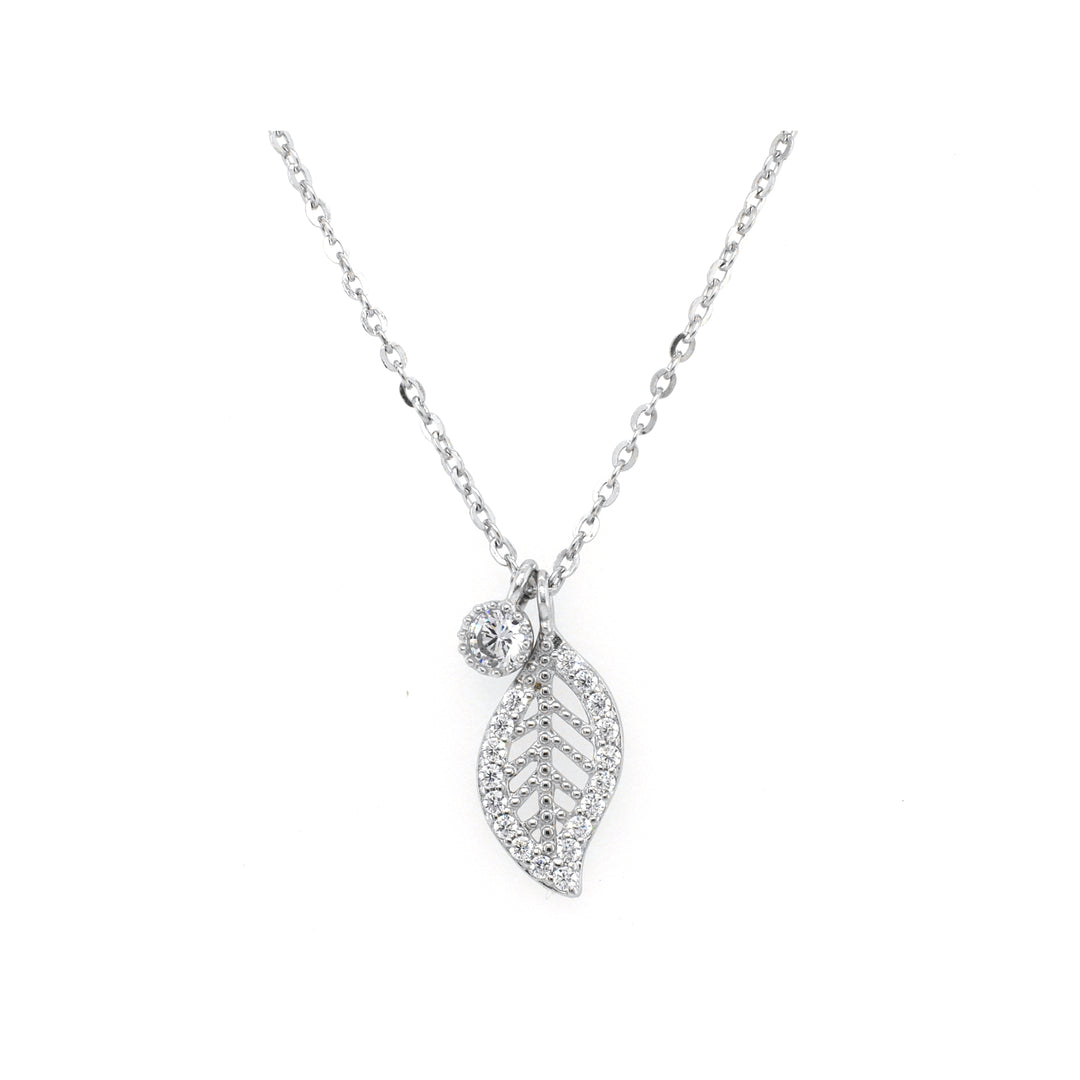 925 Sterling Silver CZ Leaf and Dangle Pendant