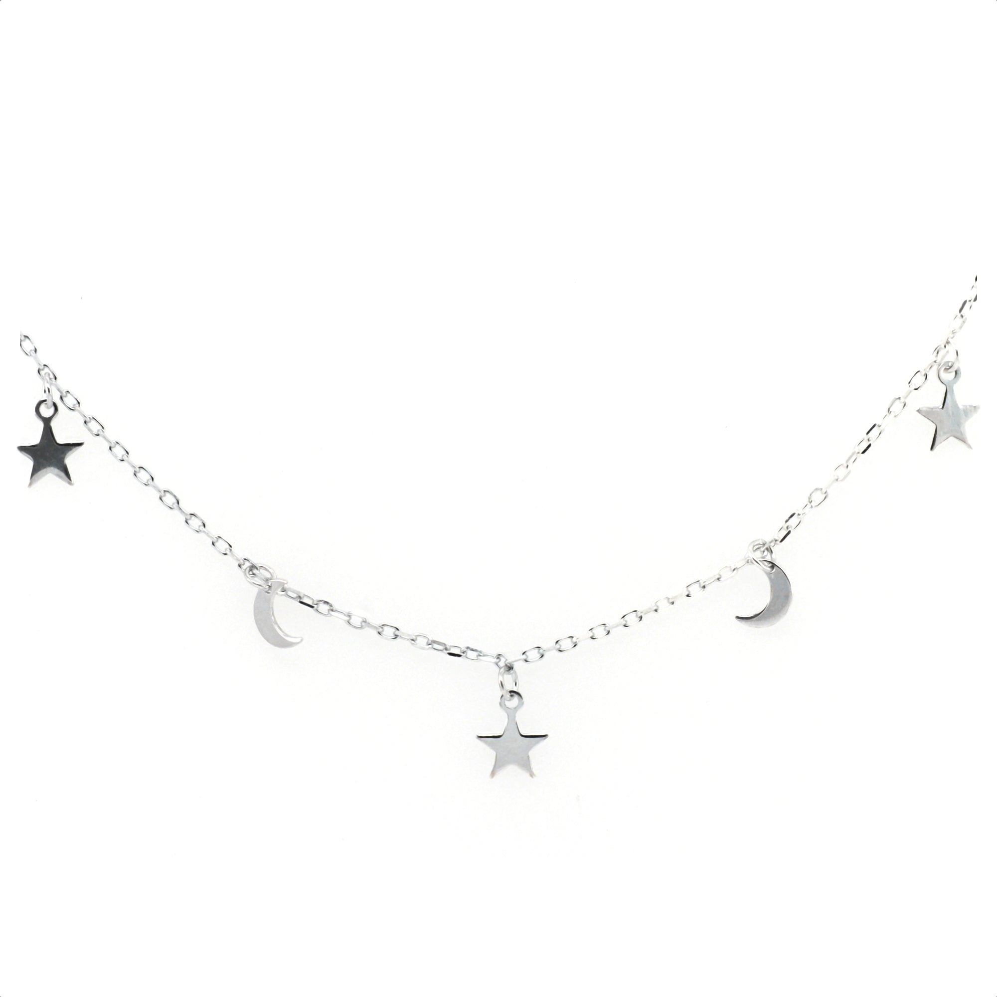 Twinkle Star and Moon 925 Sterling Silver Crystal Necklace - Silver