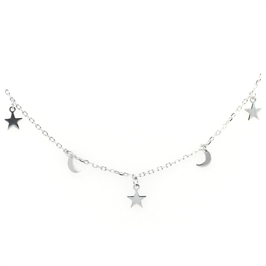 925 Sterling Silver Stars and Moons Necklace