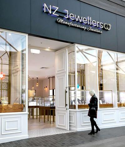 A picture of NZ Jewellers retail location, they offer a complete handcrafting service, from design consultation to repairs, remaking, and remodelling. You'll find them on Garden Lane, next to Stevens.